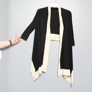 Golde cashmere silk blend black cream open hang cardigan sweater